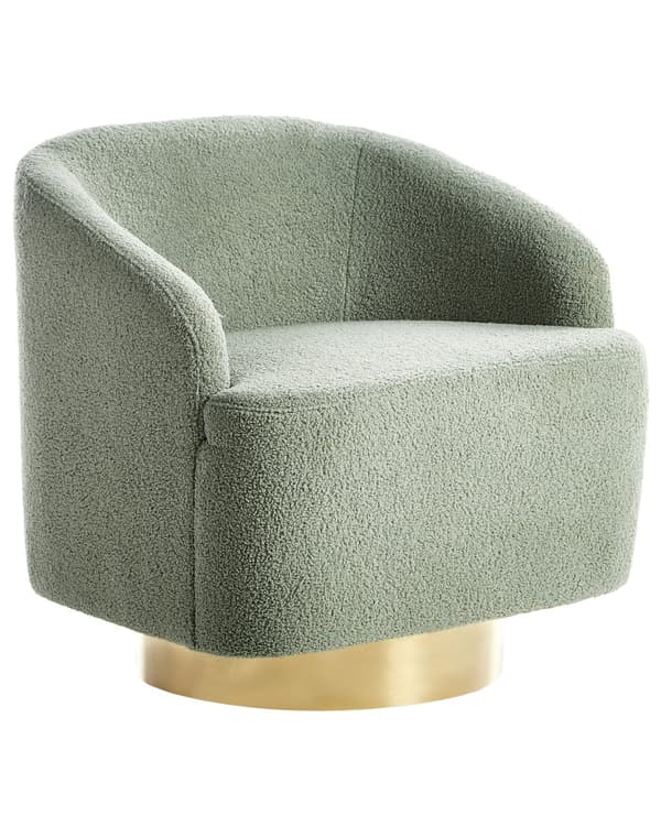 Lenestol Lysegrønt Bouclé-stoff Mykt Nubbet Gullunderstell Svingbar 360° Retro Glam Art Dekor Stil