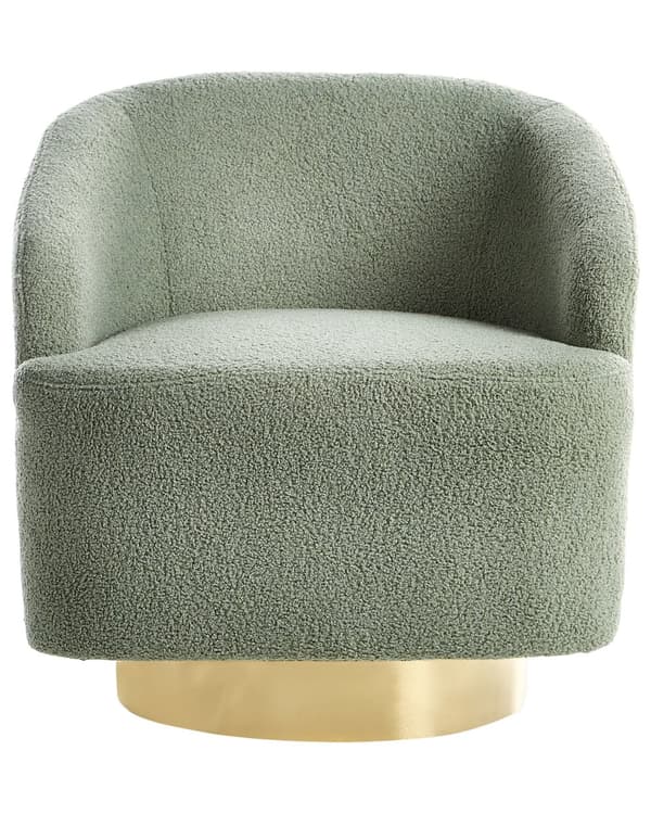 Lenestol Lysegrønt Bouclé-stoff Mykt Nubbet Gullunderstell Svingbar 360° Retro Glam Art Dekor Stil