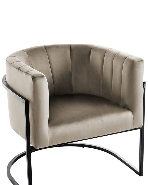 Lenestol Taupe Fløyel Metall Svart Ramme Aksentstol Glamour Style Stue Spisestue