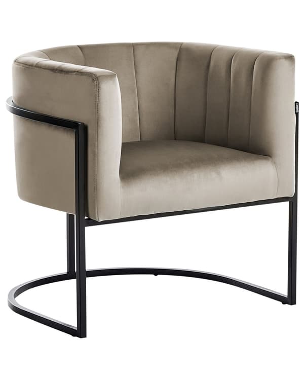 Lenestol Taupe Fløyel Metall Svart Ramme Aksentstol Glamour Style Stue Spisestue