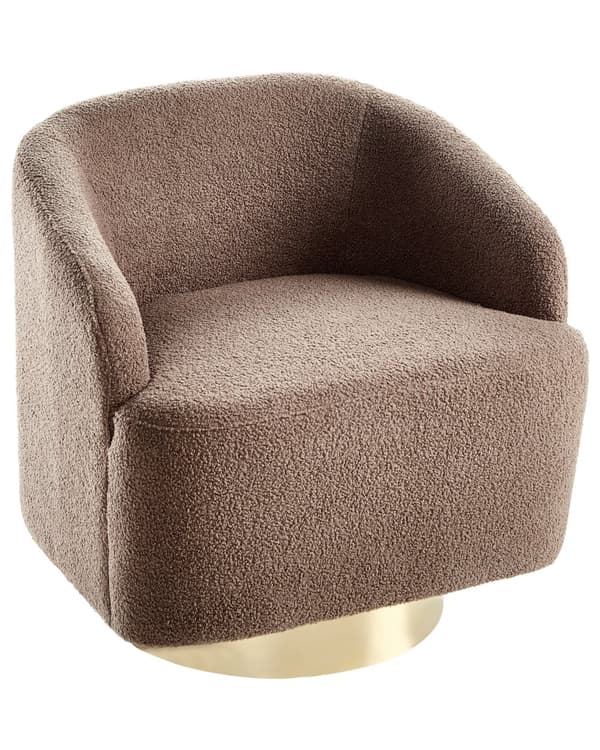 Lenestol i Brunt Boucle-stoff Mykt Nubbet Gullunderstell Svingbar 360° Retro Glam Art Dekor Stil
