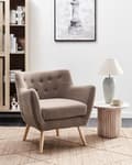 Miniatyrbillede 2 af 11: Lænestol Brun Boucle Stuestol med Armlæn til Stuen Bred Hvilestol med Wingback Ryg Stol Plys Polstret Design Møbel