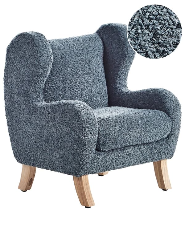 Stol Mørkeblått Boucle-trekk med Armlener Barnemøbler Sete for Barn Moderne Design