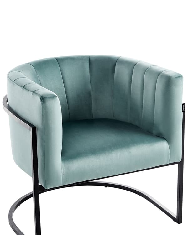 Fåtölj Mintgrön Sammet Metall Svart Ram Accent Stol Glamour Stil Vardagsrum Matsal