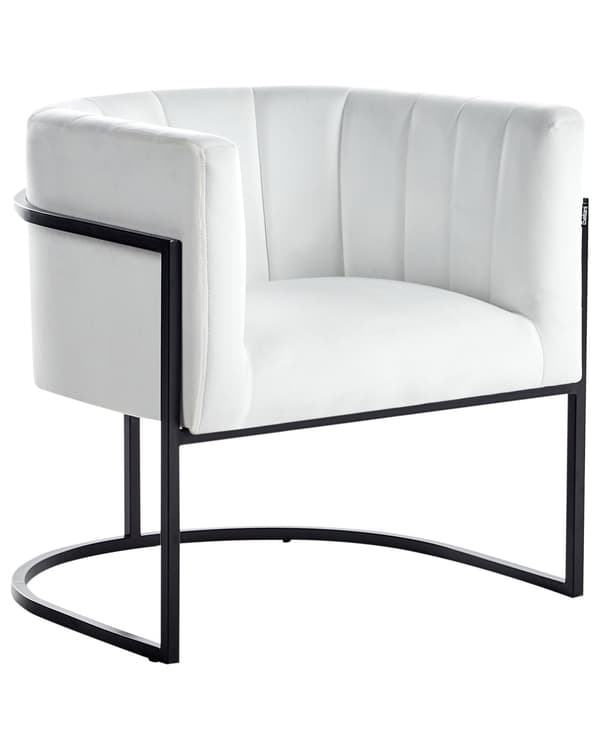 Fåtölj Vit Sammet Metall Svart Ram Accent Stol Glamour Stil Vardagsrum Matsal