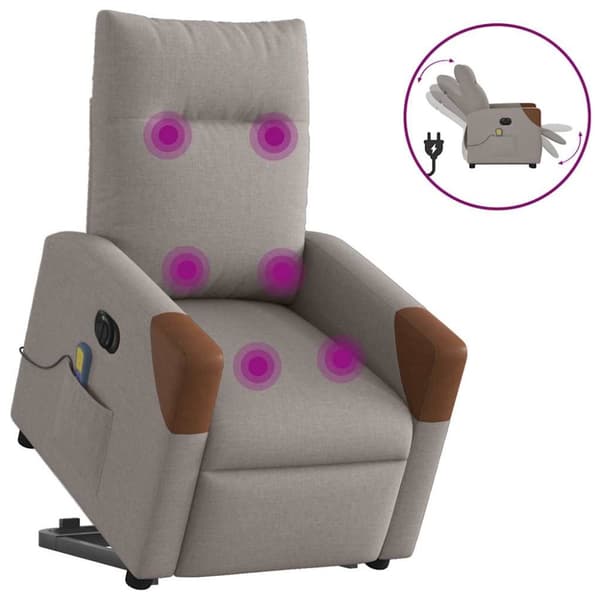 Elektrisk massagefåtölj med uppresningshjälp taupe tyg
