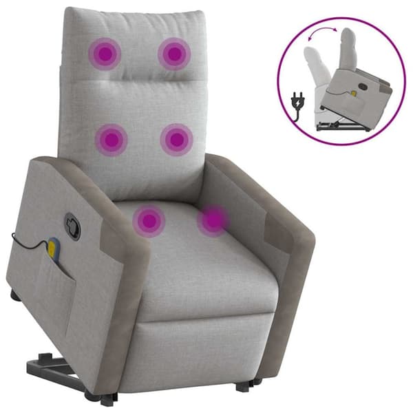Massagefåtölj med uppresningshjälp molngrå tyg