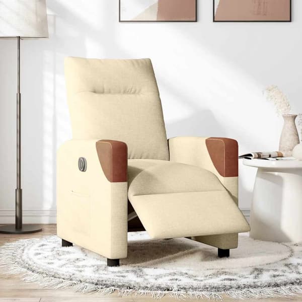Elektrisk reclinerfåtölj gräddvit tyg