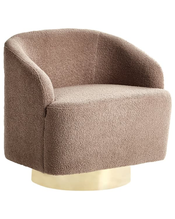 Fåtölj Brun Boucle Tyg Mjuk Nubby Guld Bas Svängbar 360° Retro Glam Art Decor Stil