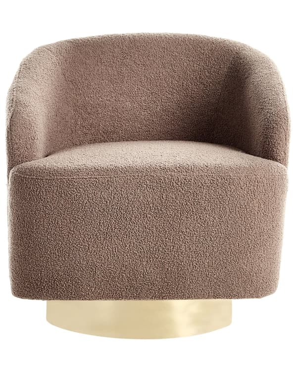 Fåtölj Brun Boucle Tyg Mjuk Nubby Guld Bas Svängbar 360° Retro Glam Art Decor Stil