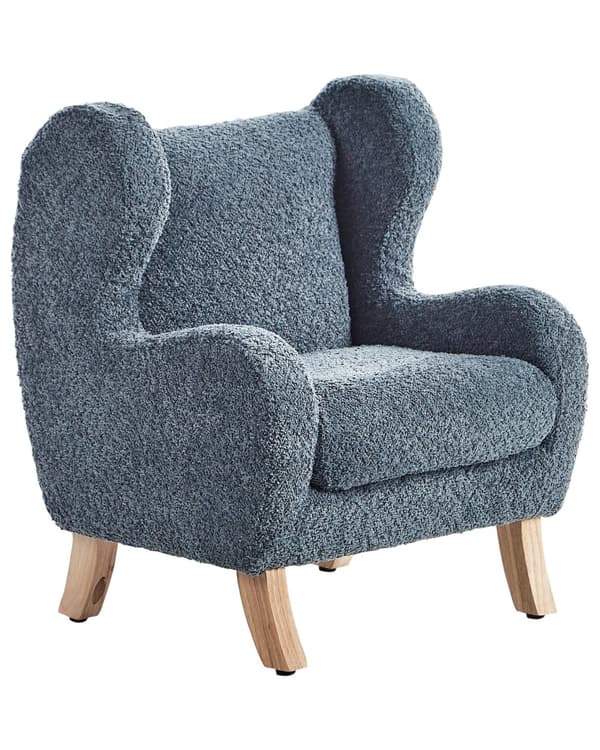 Barnfåtölj Mörkblå Boucléklädsel Armstöd Barnmöbler Sittmöbel Stol för Barn Modern Design Barnstol