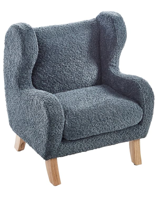 Barnfåtölj Mörkblå Boucléklädsel Armstöd Barnmöbler Sittmöbel Stol för Barn Modern Design Barnstol