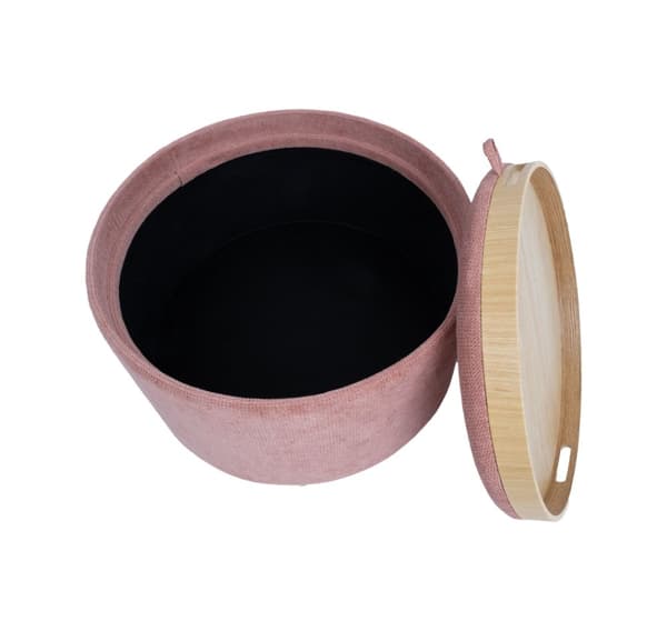 Ottoman/ bord HIRO D56xH42,5cm, rosa, med oppbevaring og brett