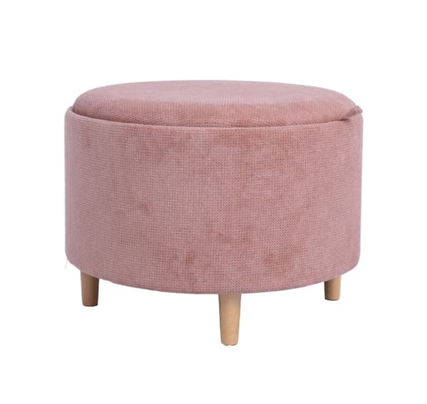 Ottoman/ bord HIRO D56xH42,5cm, rosa, med oppbevaring og brett