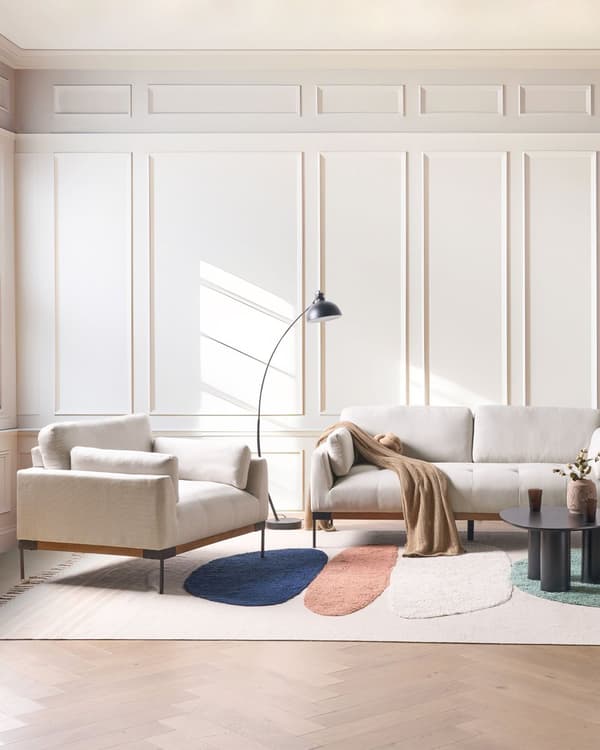 Lenestol Lys beige Polyesterstoff Svarte jernben Ekstra puter Moderne design Stue Hvilestol