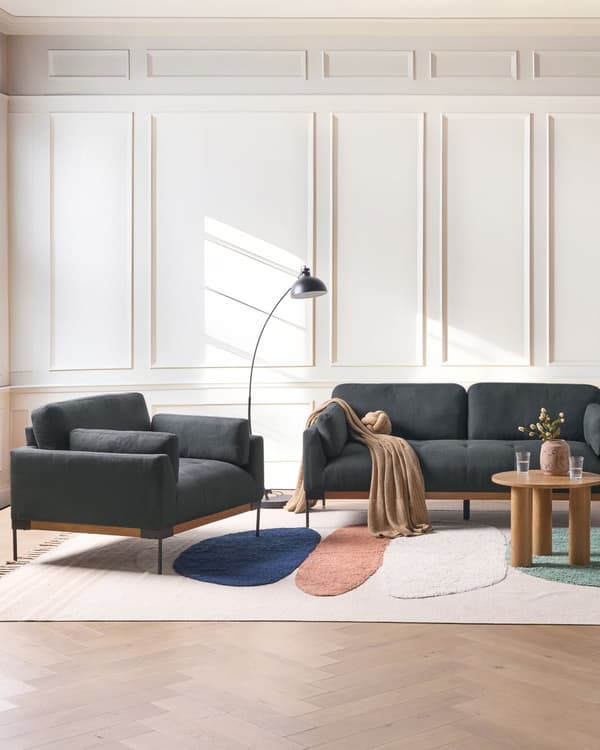 Lenestol Svart Polyesterstoff Svarte jernben Ekstra puter Moderne design Stue Hvilestol