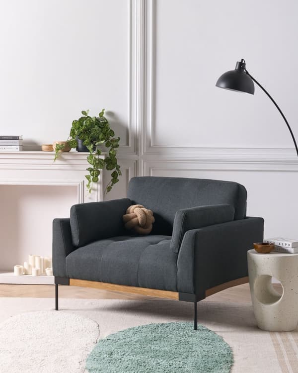 Lenestol Svart Polyesterstoff Svarte jernben Ekstra puter Moderne design Stue Hvilestol
