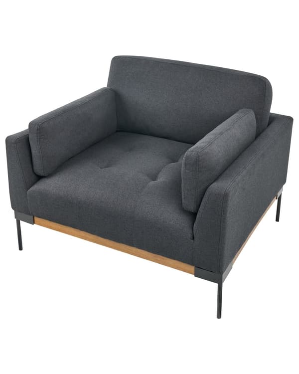 Fåtölj Svart Polyester Tyg Järn Svarta Ben Stoppad Vardagsrumsmöbler