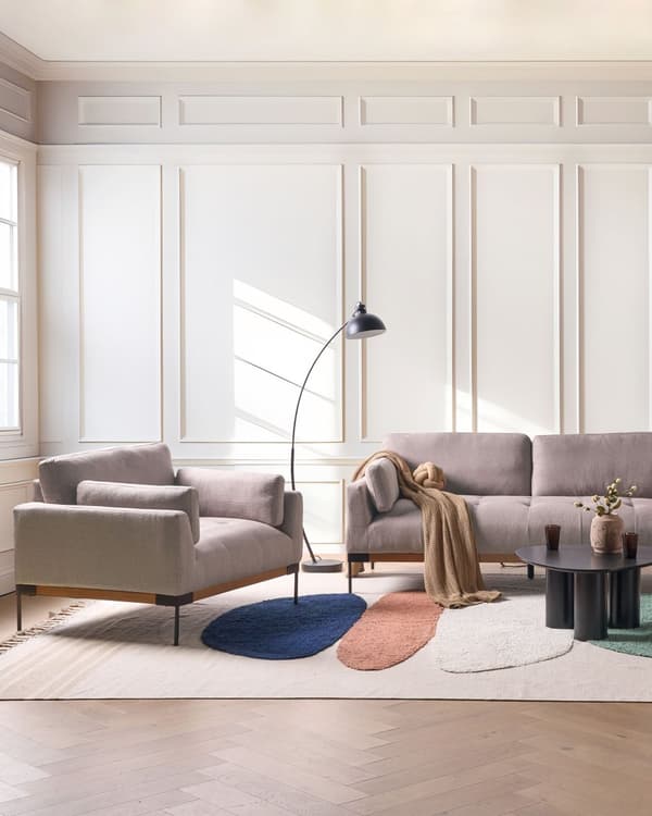 Lenestol Taupe Polyesterstoff Svarte jernben Ekstra puter Moderne design Stue Hvilestol