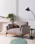 Miniatyrbilde 2 av 11: Lenestol Taupe Polyesterstoff Svarte jernben Ekstra puter Moderne design Stue Hvilestol