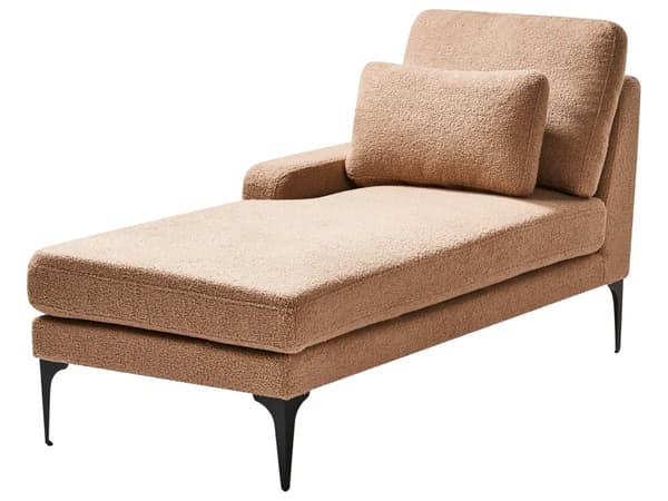 Høyre Sjeselong Sand Beige Boucle-trekk Metallben med Puter