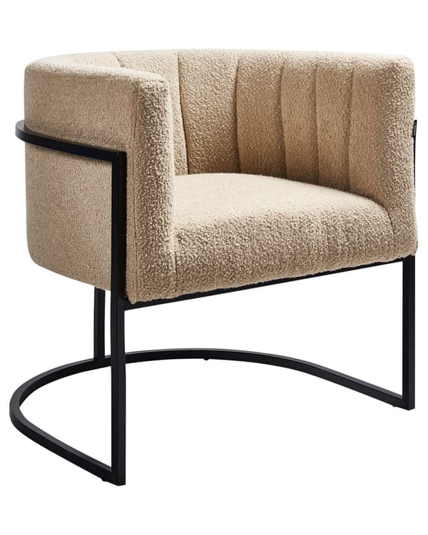 Lænestol Beige bouclé Sort metal Rund form Moderne design Stue Spisestue Lænestol