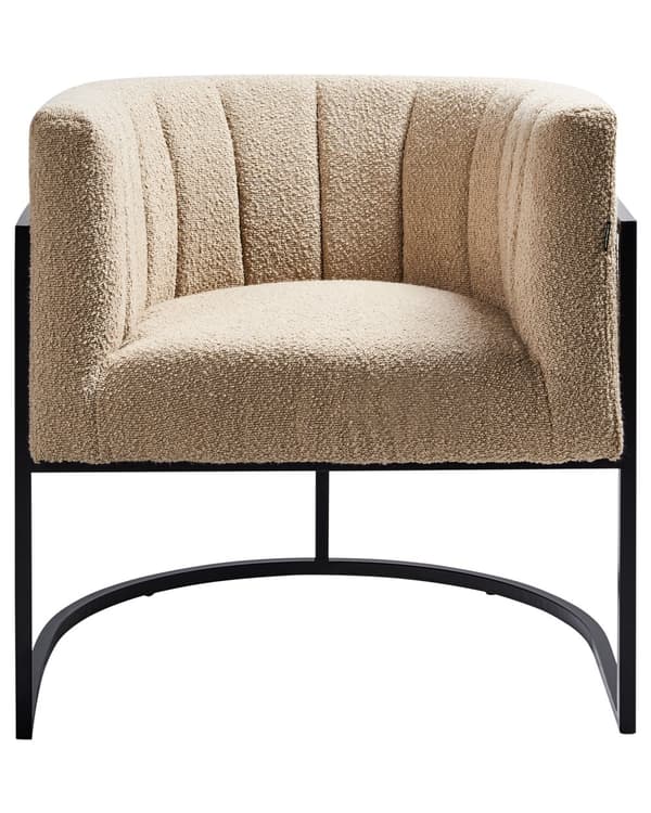 Lænestol Beige bouclé Sort metal Rund form Moderne design Stue Spisestue Lænestol