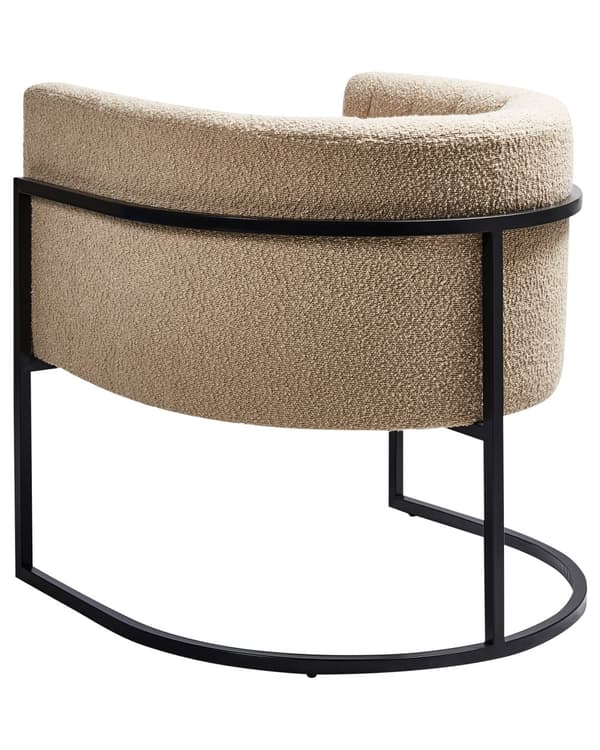 Lænestol Beige bouclé Sort metal Rund form Moderne design Stue Spisestue Lænestol