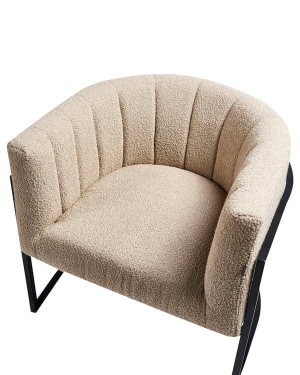 Lænestol Beige bouclé Sort metal Rund form Moderne design Stue Spisestue Lænestol