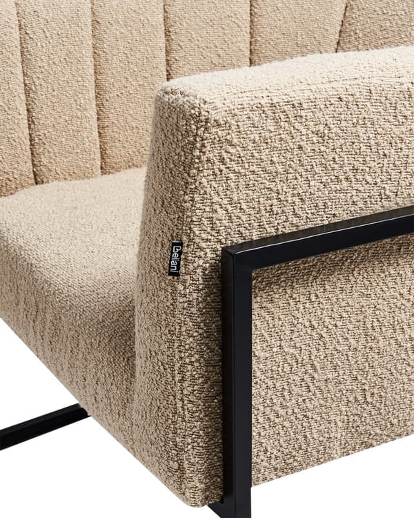 Lænestol Beige bouclé Sort metal Rund form Moderne design Stue Spisestue Lænestol