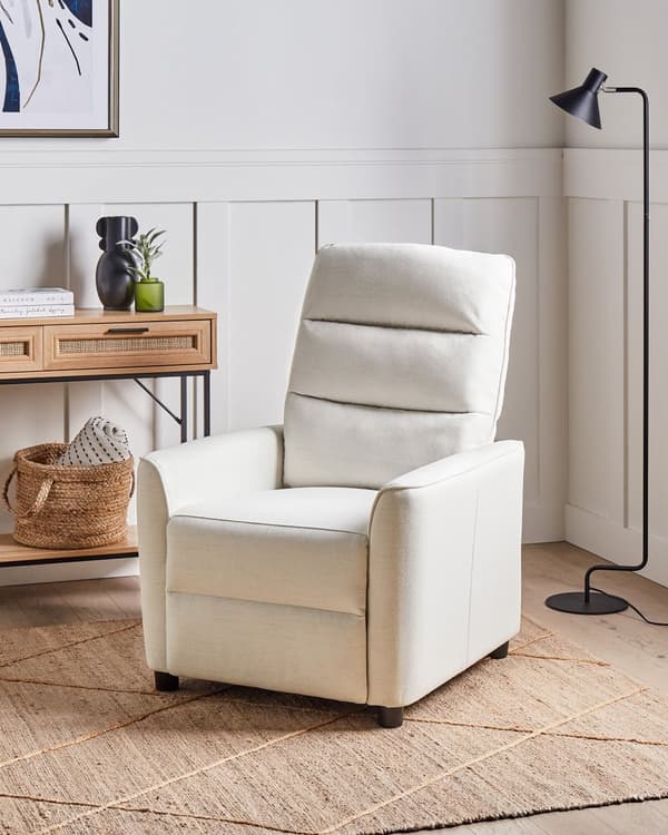 Hvilestol Hvit Stofftrekk Push-Back Manuelt Justerbar Rygg og Fotstøtte Retro Design Lenestol