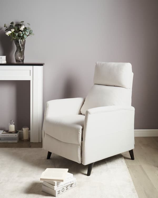 Hvilestol Hvit Stofftrekk Push-Back Manuelt Justerbar Rygg og Fotstøtte Retro Design Lenestol