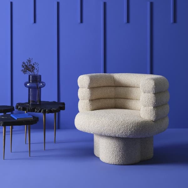 Fauteuil en tissu écru pivotant L82 cm - TREFLE