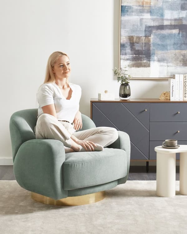 Lenestol Grønn Stoff Gullfarget understell Vannavvisende stoff Retro og glamorøs stil Hvilestol Stue