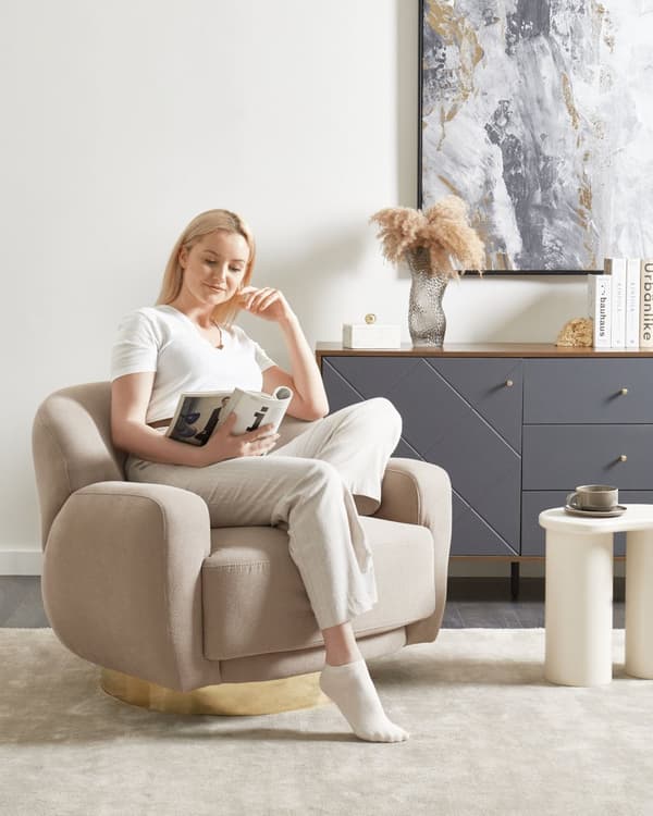 Lenestol Taupe Stoff Gullfarget understell Vannavvisende stoff Retro og glamorøs stil Hvilestol Stue