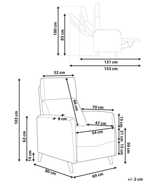 Reclinerstol Vit Tygklädsel Push-Back Manuellt Justerbar Rygg och Fotstöd Retro Design Fåtölj
