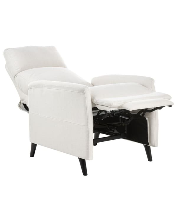 Reclinerstol Vit Tygklädsel Push-Back Manuellt Justerbar Rygg och Fotstöd Retro Design Fåtölj