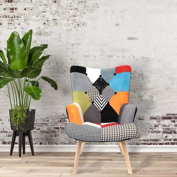 Skandinavisk Patchwork Stockholm Fåtölj - The Home Deco Factory - Svart Tyg - Bekväm och Designad