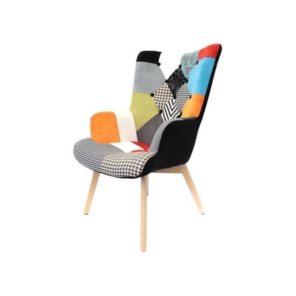 Skandinavisk Patchwork Fåtölj Multicolor - Helsinki Patchwork - H 99 x P 70 x L 68 cm - Grå - Med armstöd
