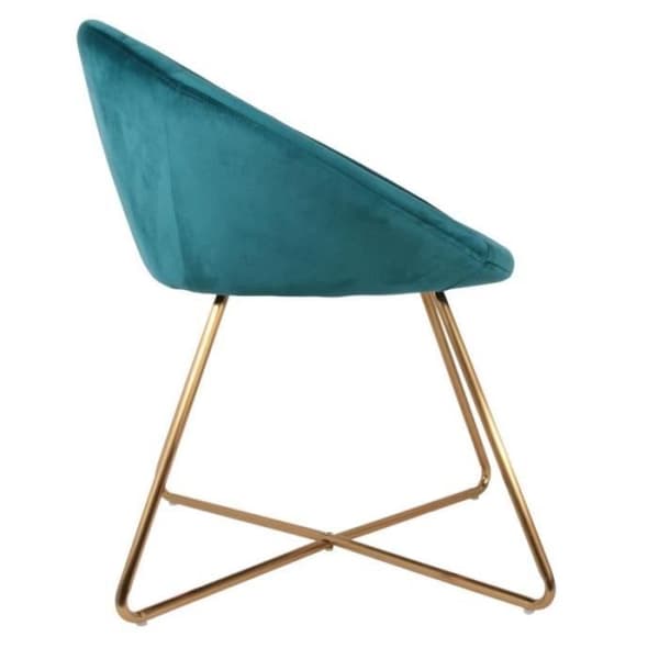 Designfåtölj Sammet - PARIS PRIX - Karl - Vintage - Metall &amp; Rostfritt stål - Blå