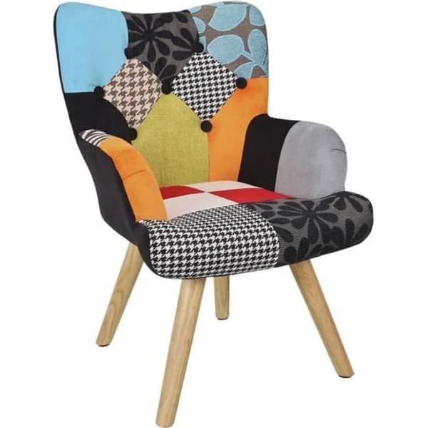 Barnfåtölj Helsinki patchwork - Övrigt - Blå - Tyg - Fåtölj - Polyester, trä