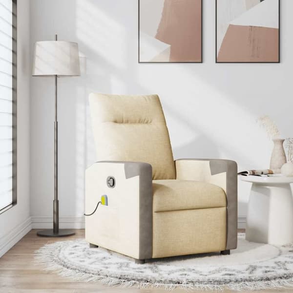 Massagefåtölj gräddvit tyg