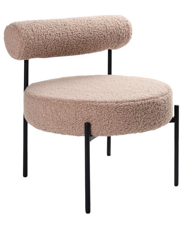 Accentstol Taupe Boucle-klädsel Rund Sits Vintage-design Svart Metallram