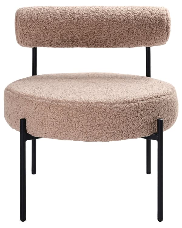 Accentstol Taupe Boucle-klädsel Rund Sits Vintage-design Svart Metallram