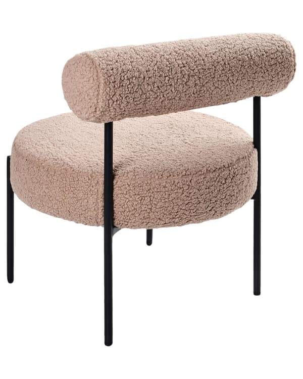 Accentstol Taupe Boucle-klädsel Rund Sits Vintage-design Svart Metallram