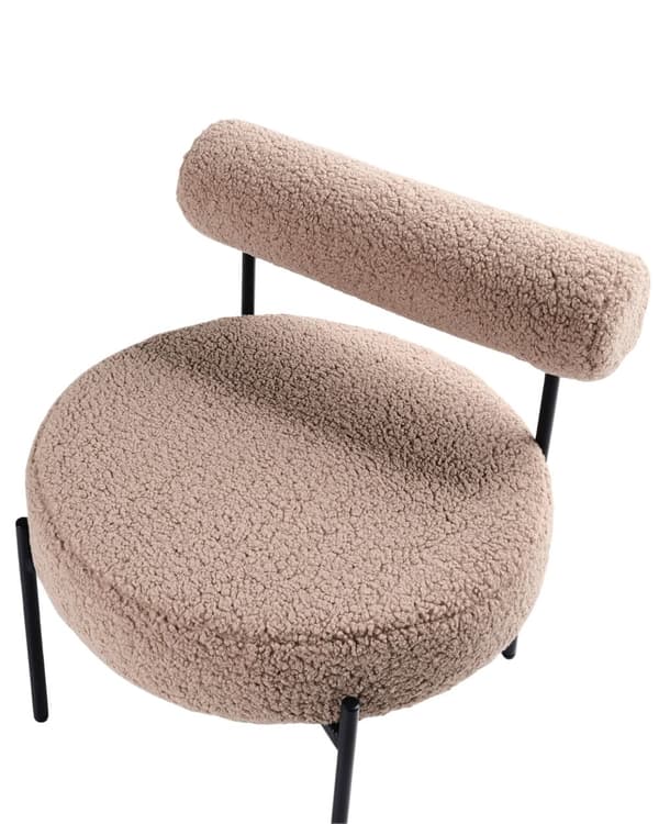 Accentstol Taupe Boucle-klädsel Rund Sits Vintage-design Svart Metallram