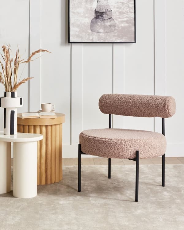 Accentstol Taupe Boucle-klädsel Rund Sits Vintage-design Svart Metallram