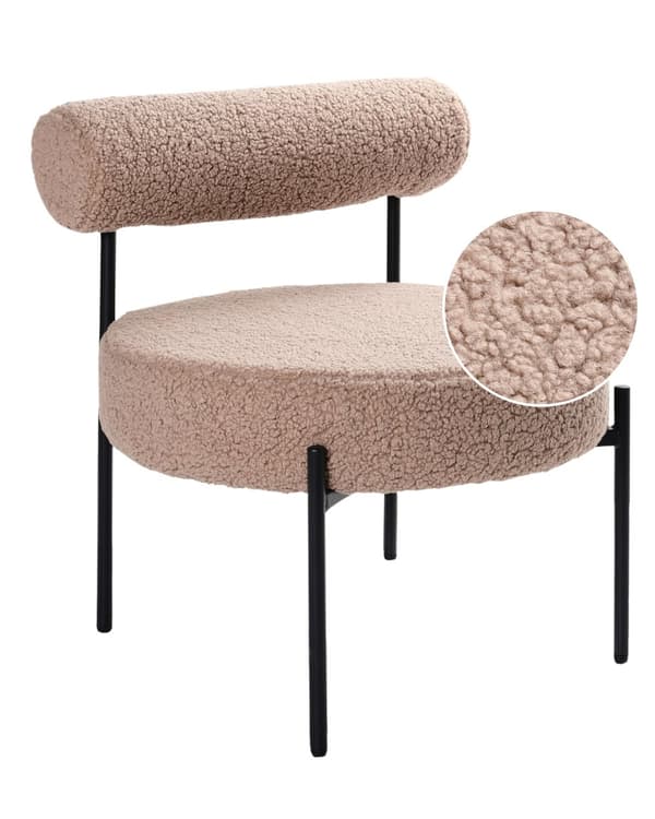 Accentstol Taupe Boucle-klädsel Rund Sits Vintage-design Svart Metallram