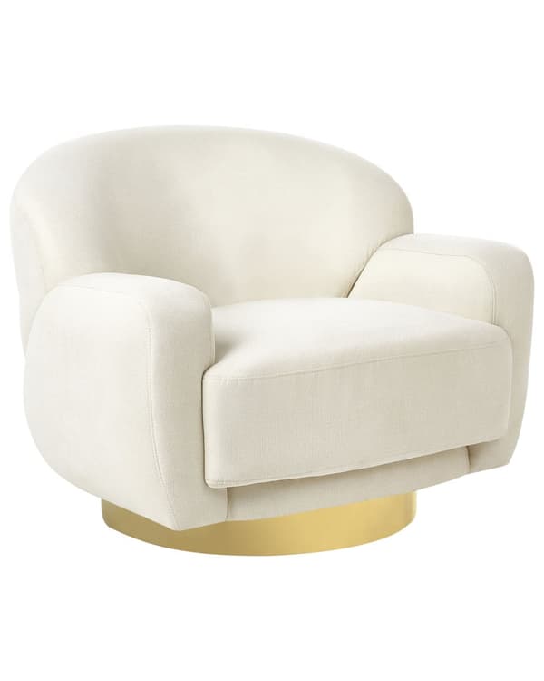 Fåtölj Ljusbeige Tyg Guldfot Retro Glam Art Inredning Stil