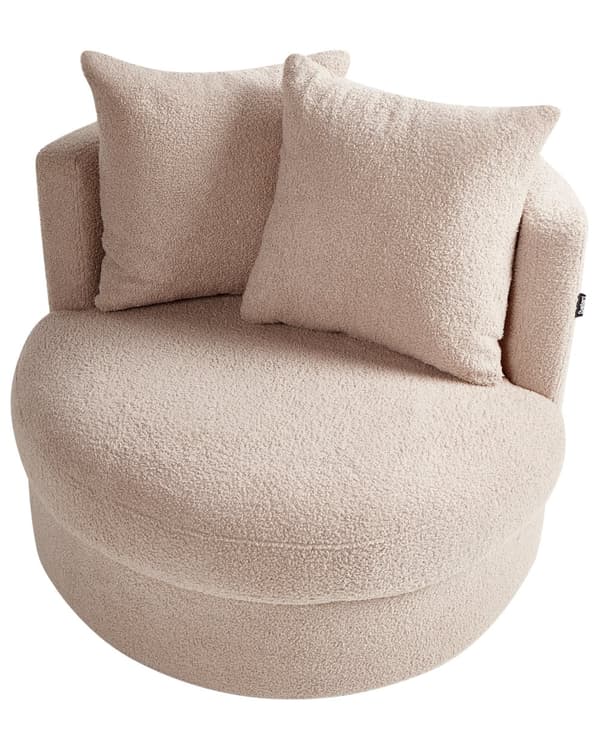 Lenestol Beige Boucle Svingbar Jernfot To Puter Avtakbare Trekk Rund Rygg Moderne Glam Style Stue